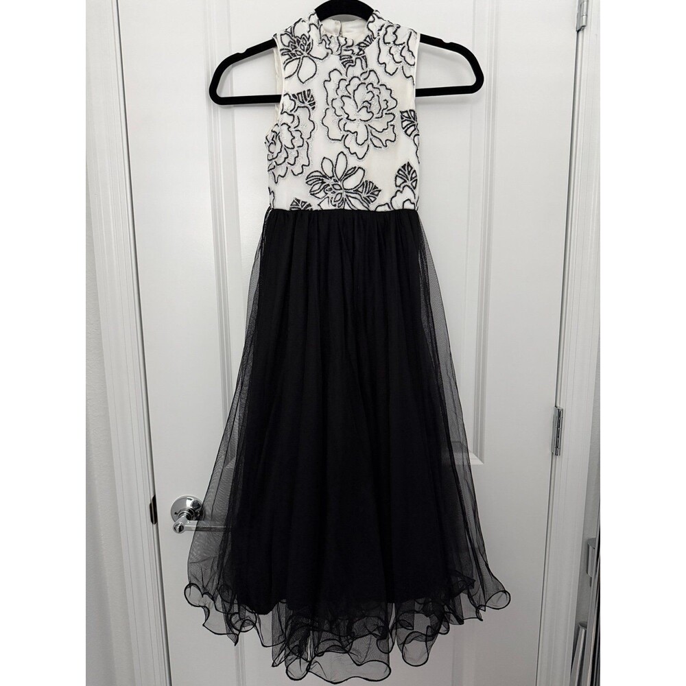 Formal Speechless Kids Black & White & Silver Sparkle Floral Print Dress Size 7